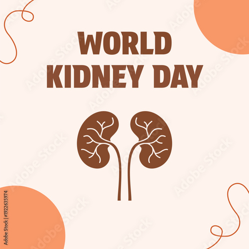 World Kidney Day graphic with a minimalist awareness style in earthy brown and light beige flat vector illustration for health campaign social media.