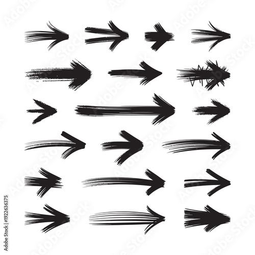 Dynamic brush stroke arrows set for design work