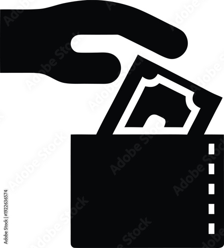 finding old ticket stub in coat pocket silhouette vector illustration on transparent background