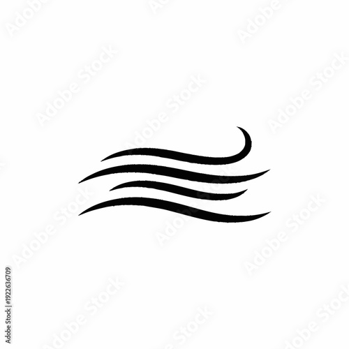 Stylized black lines representing wind or air currents.