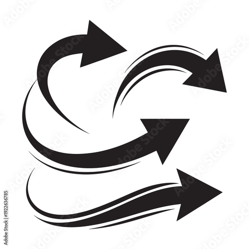 Set of black dynamic curved arrows vector collection