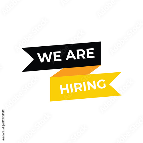 We are hiring recruitment banner with modern ribbon labels, job vacancy announcement design, minimal business background for career opportunity promotion and human resources hiring campaign.