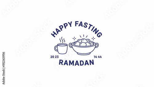 Celebrating Ramadan with traditional fasting symbols and nourishing food elements in a serene illustration style