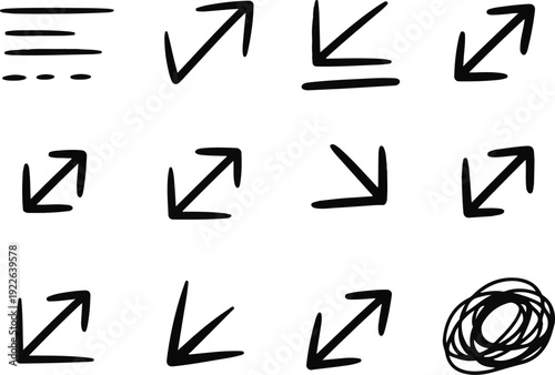 Black vector alphabet letters numbers arrows and pointer icons set