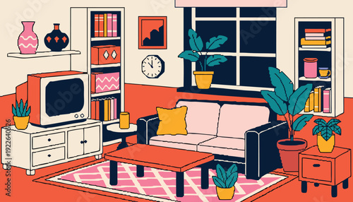 Pixel Art Cozy Living Room Interior Background Vector Art