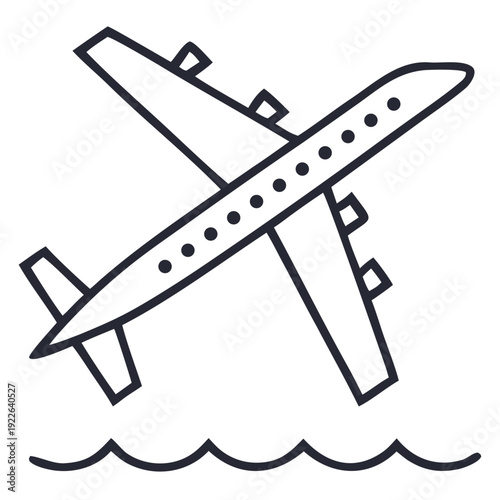 Airplane crashing into water illustration
