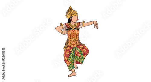 Traditional Balinese Legong Dancer in Golden Costume, 2D Vector Illustration on White Background