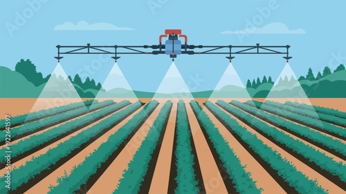 Drone Spraying Crops in Agricultural Field.