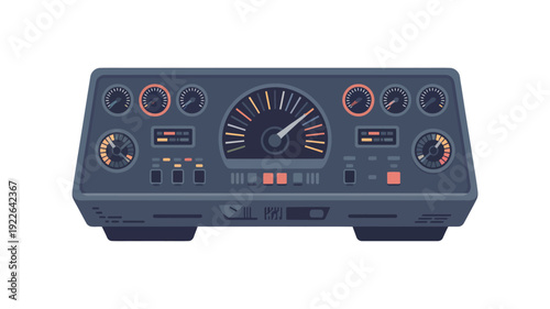 Aircraft Cockpit Control Panel with Gauges.
