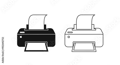 Two printers black and white line art minimalist design Vector