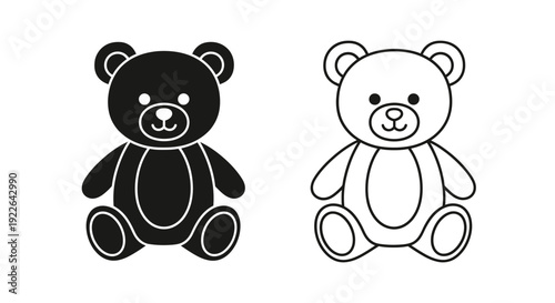 Two black and white teddy bears sitting side by side on a white background Vector