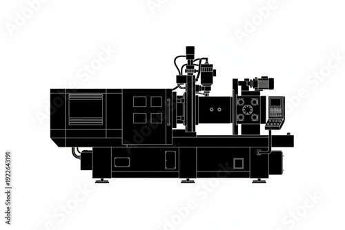 Industrial Marvel: A meticulously rendered silhouette captures a modern industrial machine, showcasing its complex mechanics and technological prowess.