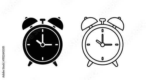 Two black and white alarm clocks with different styles and designs Vector