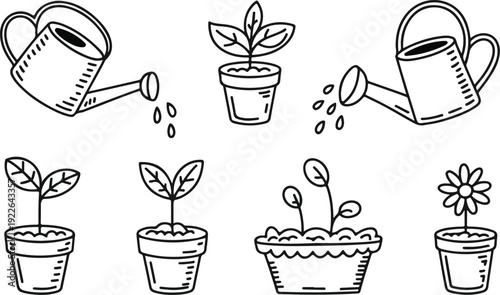 Vector illustration of a gardening tools and plant icons set