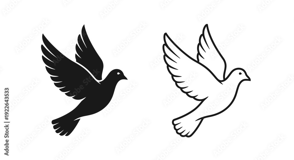 Fototapeta premium Two flying birds, one black and one white, silhouette, vector illustration, symbol of peace Vector