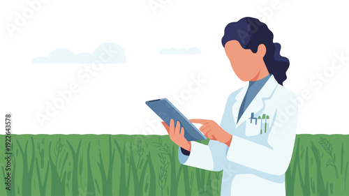 Female Scientist Using Tablet in Field Research.