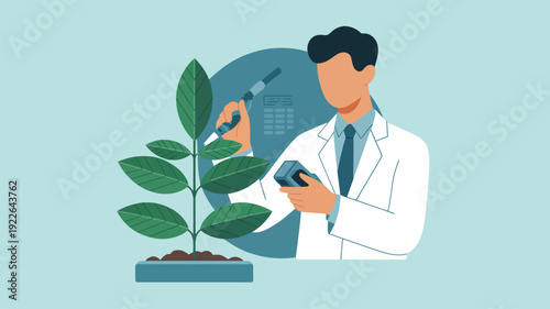 Scientist Examining Plant in Laboratory Setting.