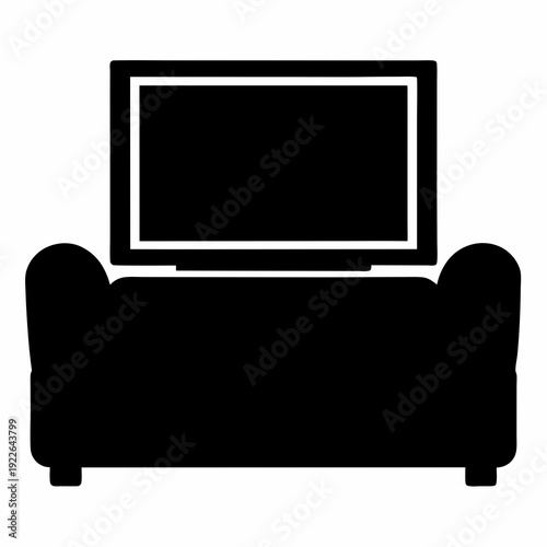 Silhouette of a television set sitting on a comfortable armchair couch