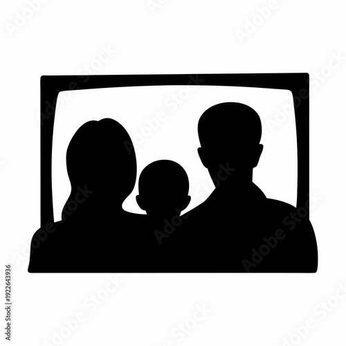 Silhouette of a family portrait with mother, father and child inside frame