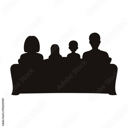 A family of four sits on a sofa, all depicted in silhouette