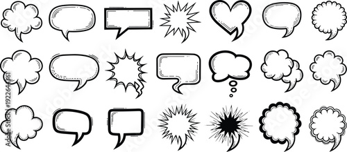 Hand drawn speech bubble collection comic style dialog clouds vector illustration set