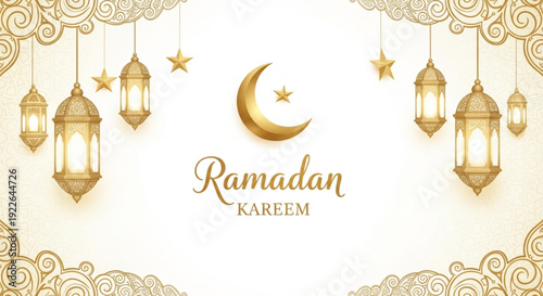 Ramadan Kareem on white and gold background
