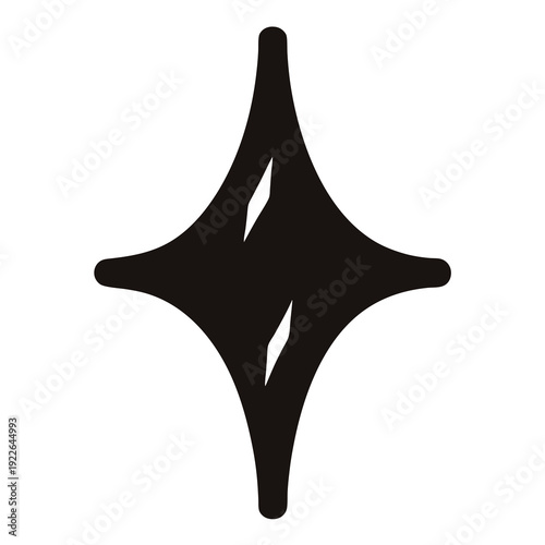 Monochrome geometric four pointed star silhouette with internal light reflections effect