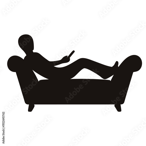 Black silhouette of a person relaxing on a couch with a phone