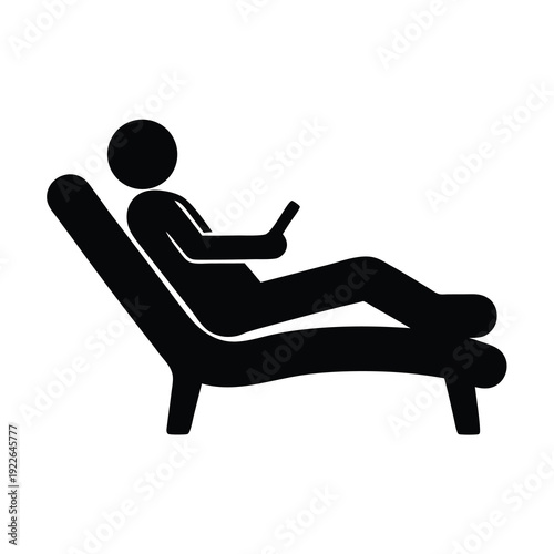 Relaxing stick figure reclines on a lounge chair while using a device