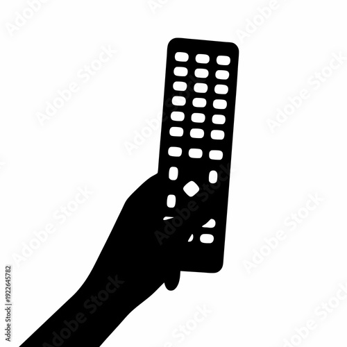 Silhouette of a hand operating a remote control device on a white background