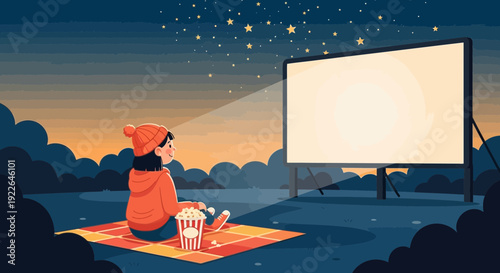 Person enjoying an outdoor movie night under the stars.