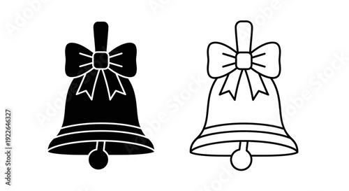 Two black and white bells with ribbons, vector illustration, simple design, clipart Vector