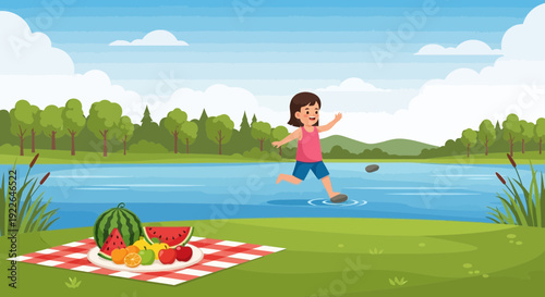 Young girl joyfully splashing and playing in the water.