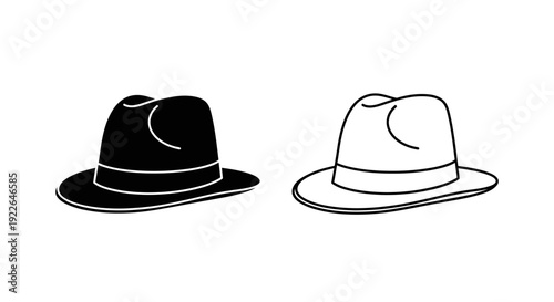 Two hats, fedora and trilby, black and white, minimalist design, vector illustration Vector
