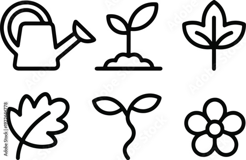 Black vector icon set of nature symbols including flowers leaves trees and decorative design elements