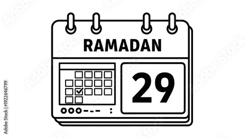 Calendar Icon Illustrating Ramadan Date 29 on a Simple White Background from a Front View