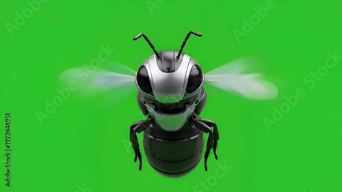 robotic insect drone with silver and black body flying machine