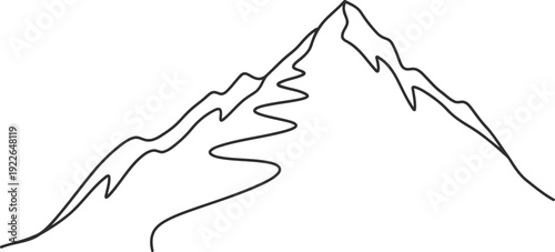 Mountain Outline with Switchback Trail Line Art – Minimal Adventure Vector Illustration Variable Stroke Black on White