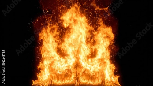 Large Bonfire Burning Brightly Against a Dark Night Sky.