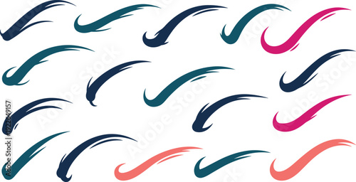 A diverse collection of check mark icons in various colors and brush stroke styles, isolated on white background, offering a versatile selection for design projects