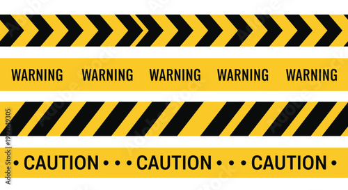 Set of yellow warning tapes isolated on white background collection of caution, warning, danger, hazard, and safety tapes vector illustration of barrier tape