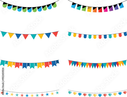 Colorful party bunting and string lights celebration