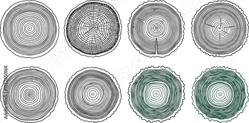 A set of eight chladni figures, each representing a different mode of vibration on a circular plate, showcasing intricate patterns formed by nodal lines isolated on white background