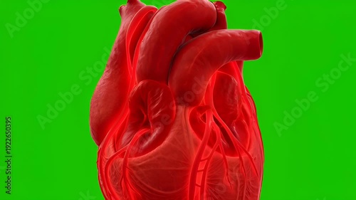 Detailed anatomical illustration of human heart in vibrant red color