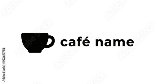 Solid Coffee Cup Icon with Cafe Name Text for Branding on Isolated White Background