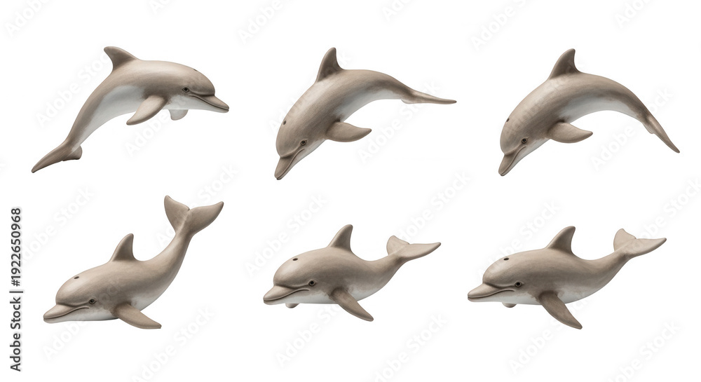 Fototapeta premium set of dolphin figures in various positions on a white background educational or design purposes