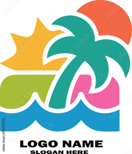 Summer beach vacation icon with palm tree and ocean vector design