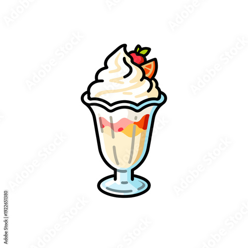 [Vector EPS]Delicious ice cream sundae with whipped cream and fruit toppings