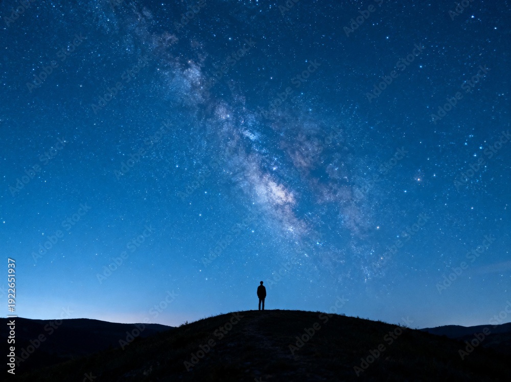 Fototapeta premium Silhouette of a Person Under Starlit Night Sky