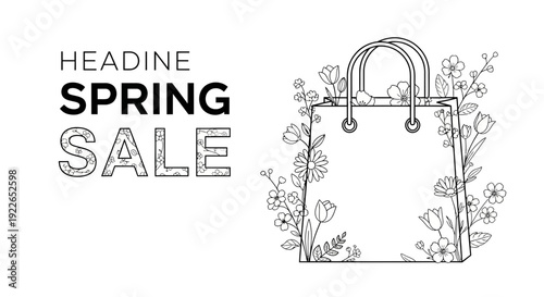 Spring Sale Shopping Bag with Flowers - Seasonal Retail Promotion